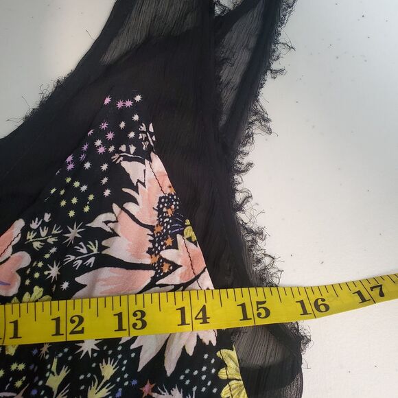 Free People Intimately Dress Medium Black Floral Longwood Slip Fairy Whimsy Boho - Picture 13 of 15